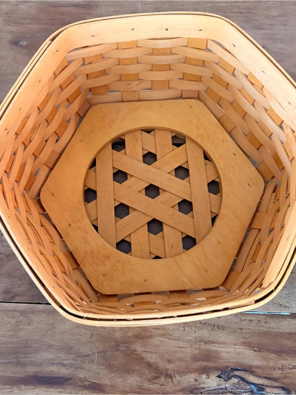 Longaberger Handwoven Basket Vintage 1998 Blue White Floral Liner Hexagon